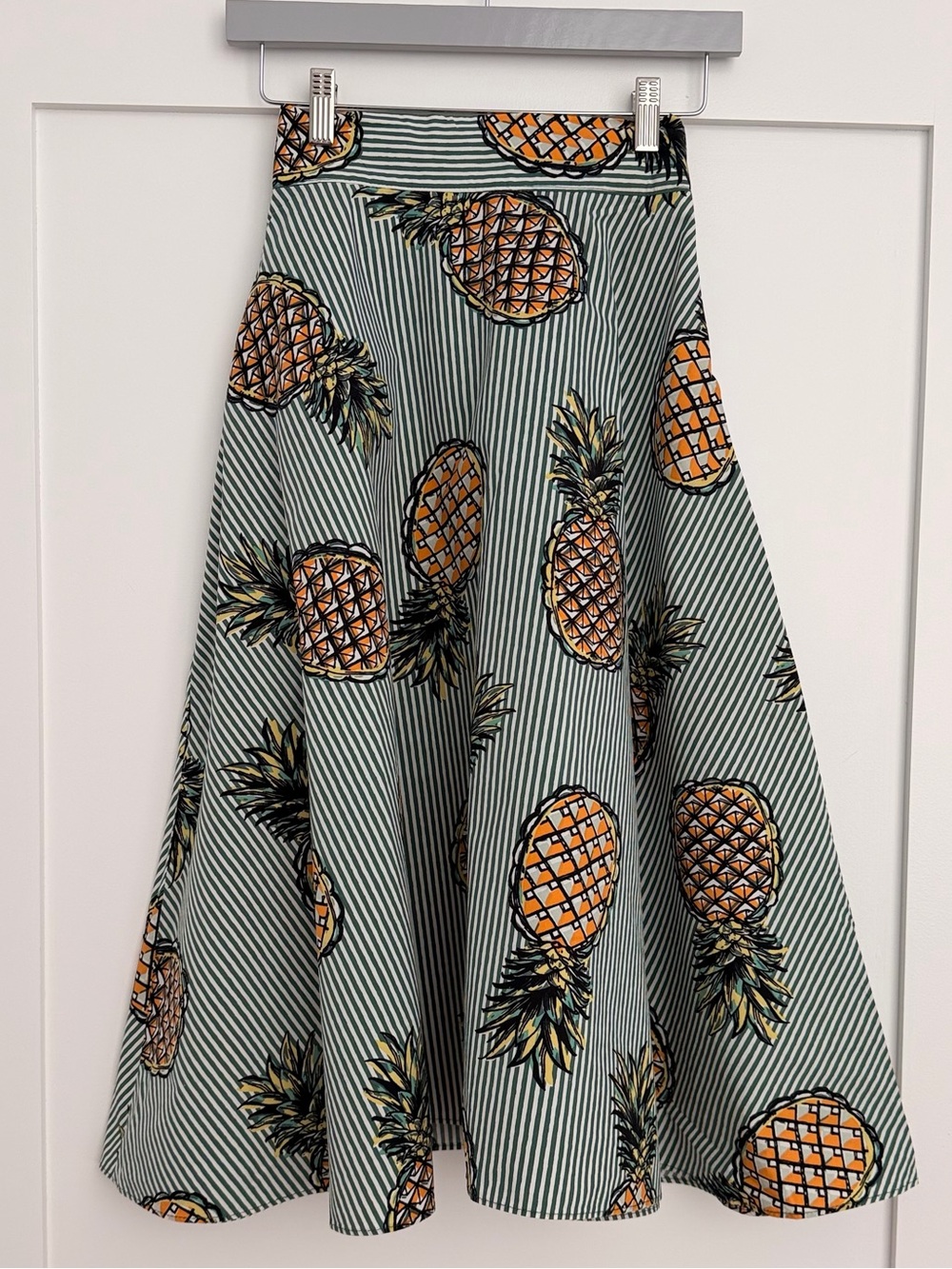 Pinkyotto Green Striped Circle Skirt with Orange Pineapple Motif